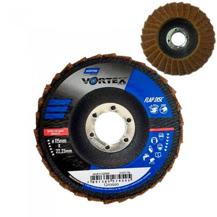 Disco Flap-Disc 4.1/2" Norton grosso marrom Vortex 115 x 22mm