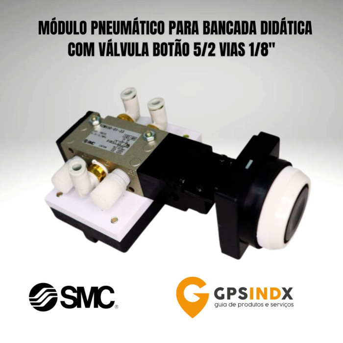 V&aacute;lvula Pneum&aacute;tica Bot&atilde;o Mola  5 Vias 1/8" SMC para Bancada Did&aacute;tica 