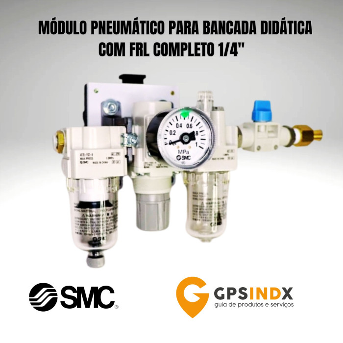 Conjunto de Filtro de Ar , Regulador de Press&atilde;o e Lubrificador de Ar 1/4" SMC para Bancada Did&aacute;tica