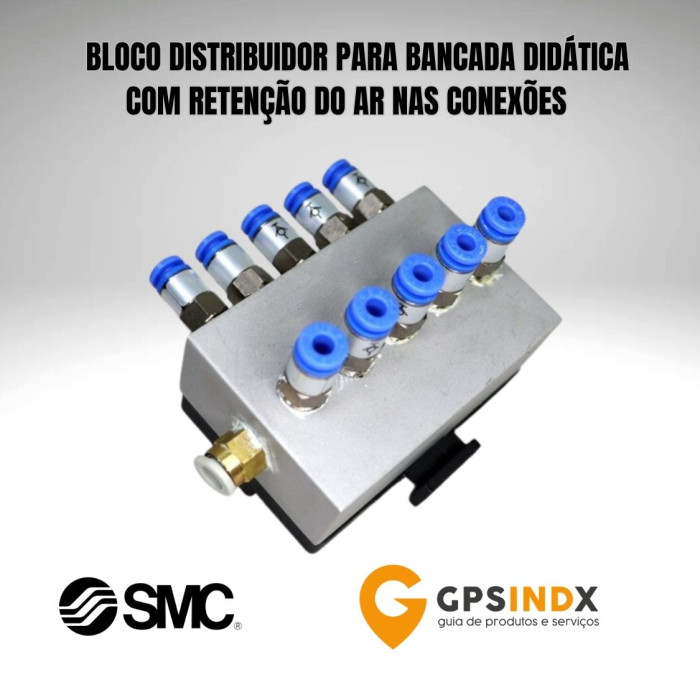 Bloco Distribuidor de Ar com Conex&otilde;es e Reten&ccedil;&atilde;o KCH06-01 SMC para Bancada Pneum&aacute;tica