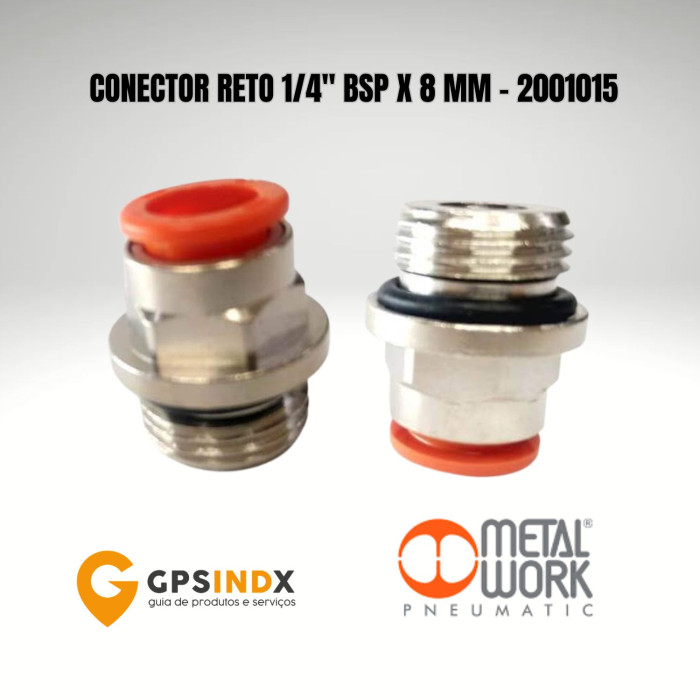 Conex&atilde;o Reta Rosca 1/4" para Tubo 8 mm 2001015 METALWORK