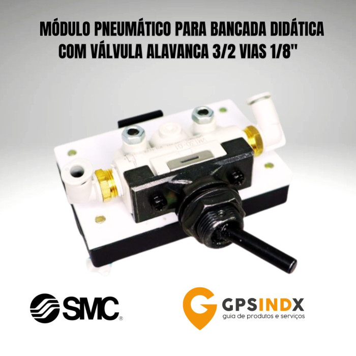 V&aacute;lvula Pneum&aacute;tica Bot&atilde;o Basculante 3/2 vias 1/8"  SMC para Bancada Did&aacute;tica