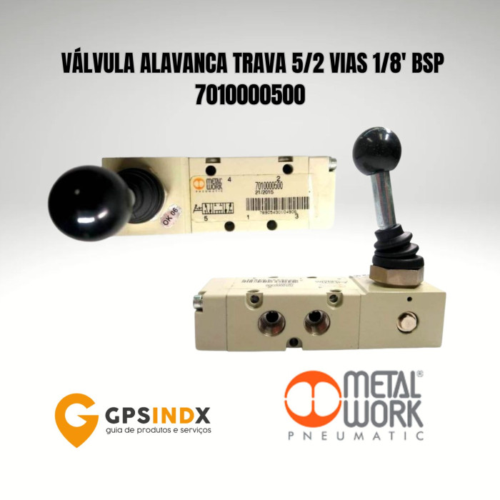 V&Aacute;LVULA PNEUM&Aacute;TICA ALAVANCA TRAVA 5 VIAS  3 POSI&Ccedil;&Otilde;ES CENTRO FECHADO 1/8" BSP 7010000500  METALWORK