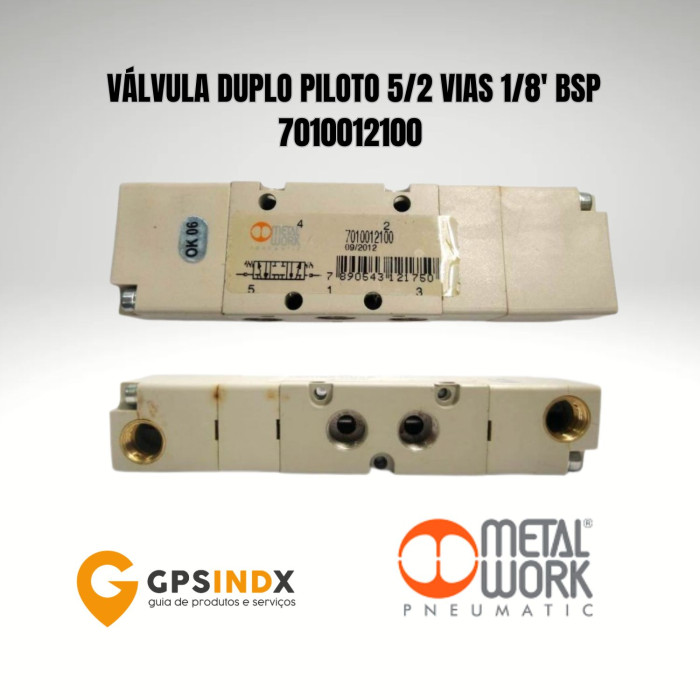 V&Aacute;LVULA PNEUM&Aacute;TICA 5 VIAS DUPLO PILOTO 3 POSI&Ccedil;&Otilde;ES  CENTRO FECHADO 1/8" BSP 7010012100 METALWORK