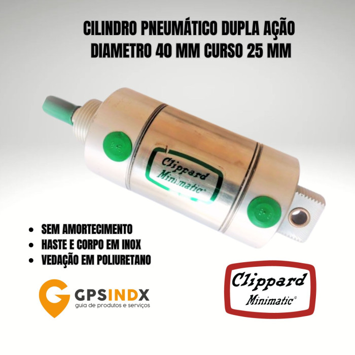 Cilindro Pneum&aacute;tico de Dupla A&ccedil;&atilde;o Di&acirc;metro  2" 1/2" com curso de 1" em A&ccedil;o Inox UDR-40-1 Clippard